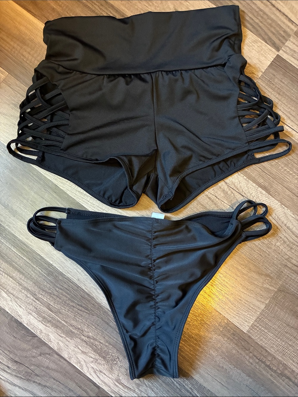 2 Pairs Of Black Strappy Bikini Bottoms- Size Medium- NWOT